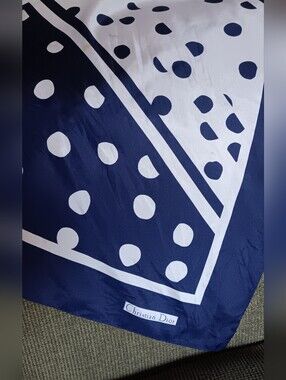 Christian Dior Navy & White Polka Dot Scarf